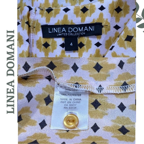 🛍️3/$40 Linea Domani Yellow Pattern Top Button Back Detail Sleeveless Size 4 - Picture 6 of 6